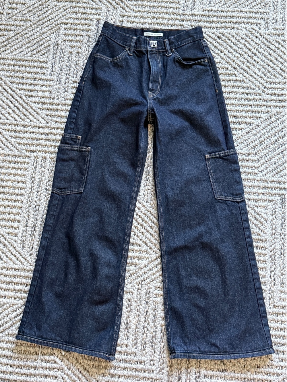 Calvin Klein Dark Blue Wide-Leg Denim Jeans with Cargo Pockets W26
